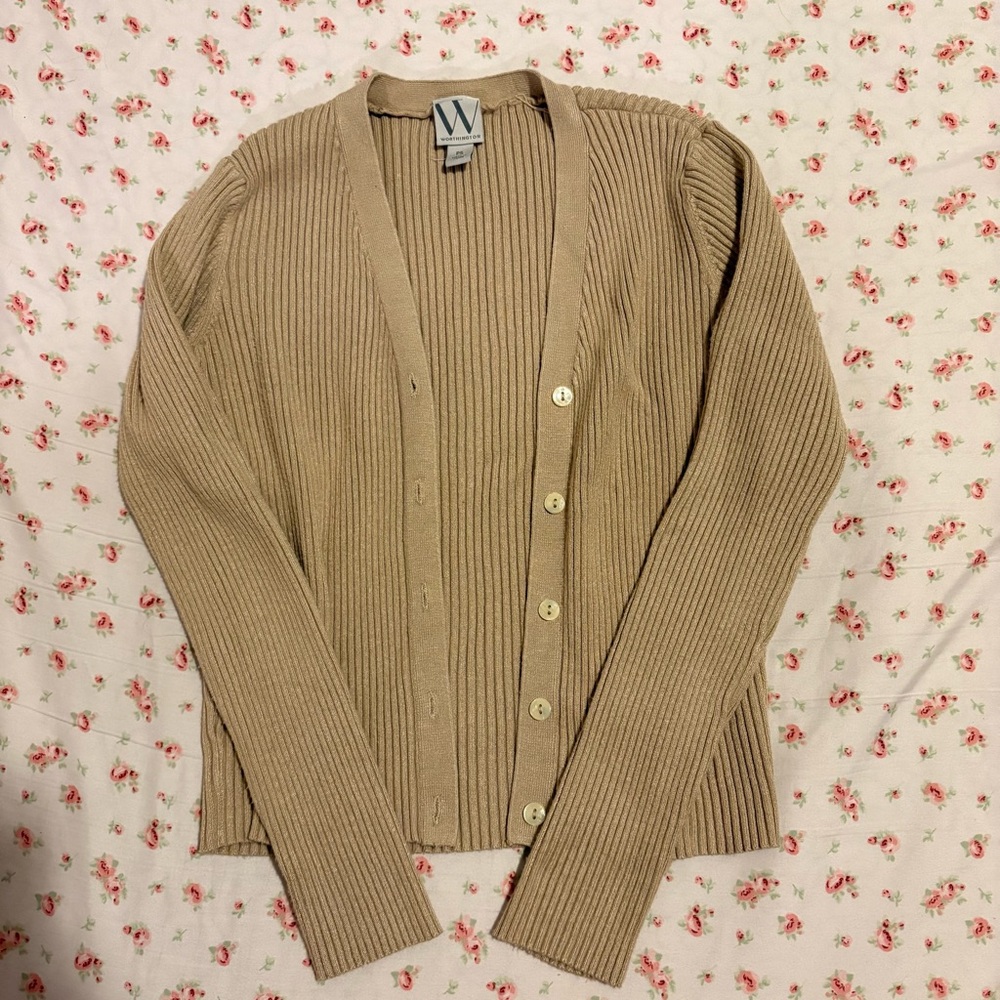 Worthington Tan Ribbed Cardigan Sweater